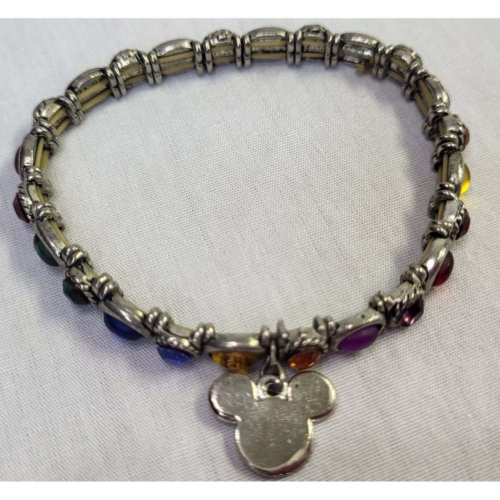 Disney Mickey Multicolor Stones Silver Tone Bracelet Vintage